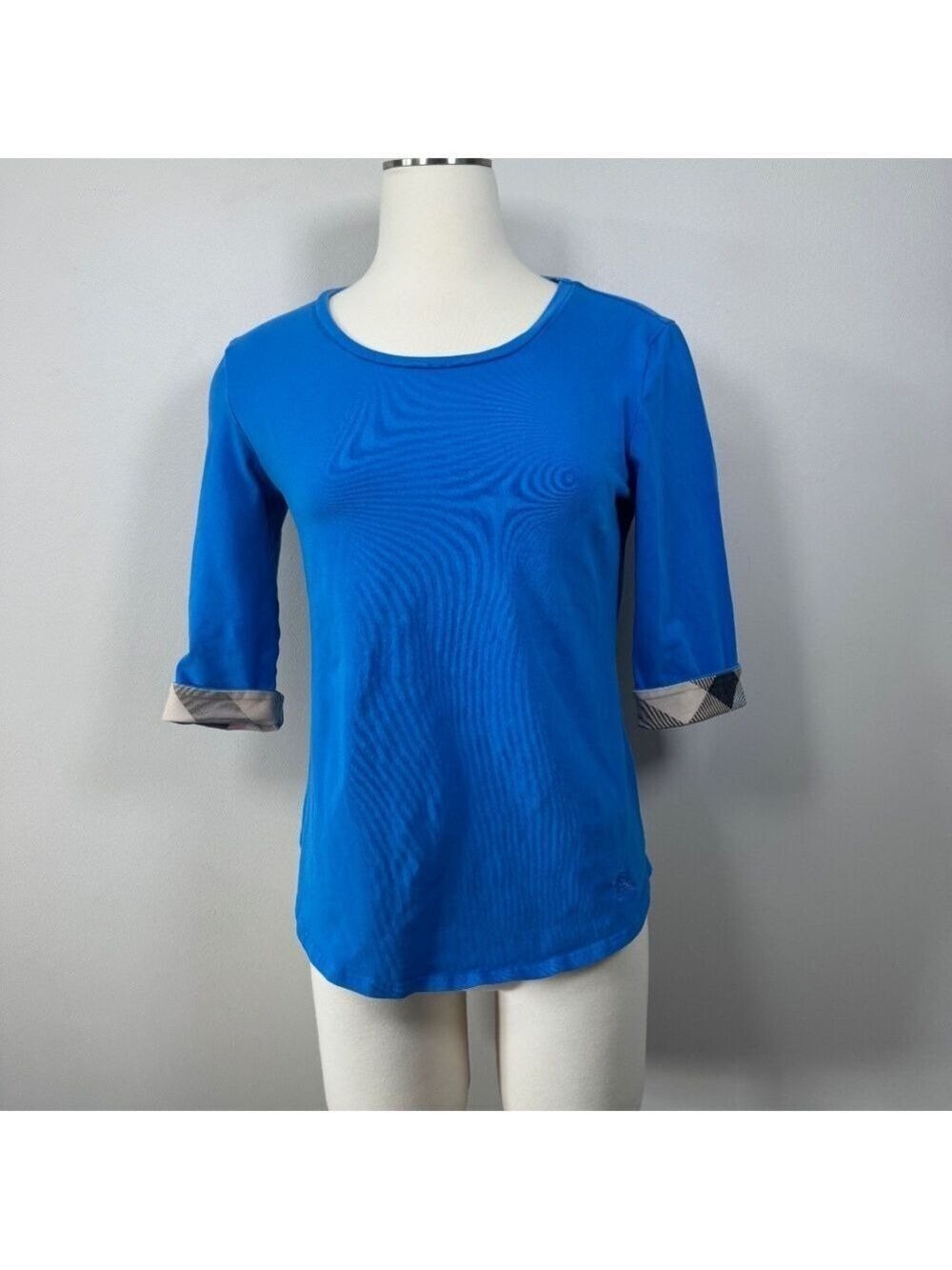 Burberry Blue Top with Plaid Cuffs